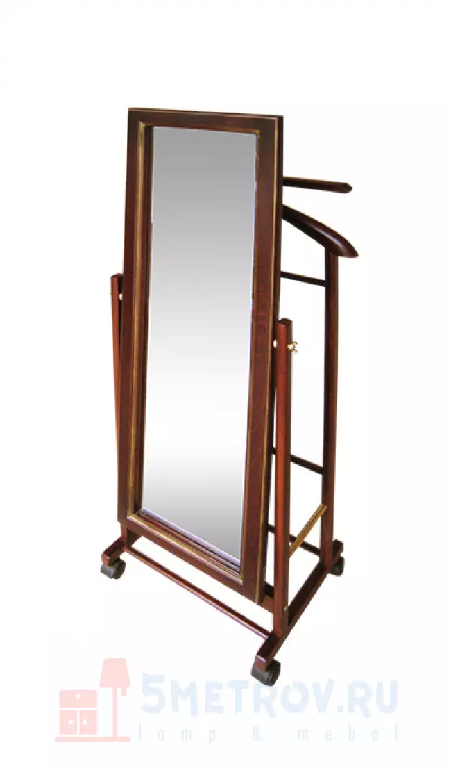 Напольная вешалка Мебелик Вешалка с зеркалом на колесах В 24Н [Средне-коричневый] Средне-коричневый, 1370, 350, 480