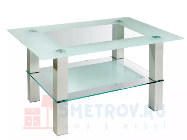 Журнальный столик Мебелик Кристалл-2 [Алюминий / Прозрачное стекло] Металлик / Прозрачное стекло, 510, 600, 900