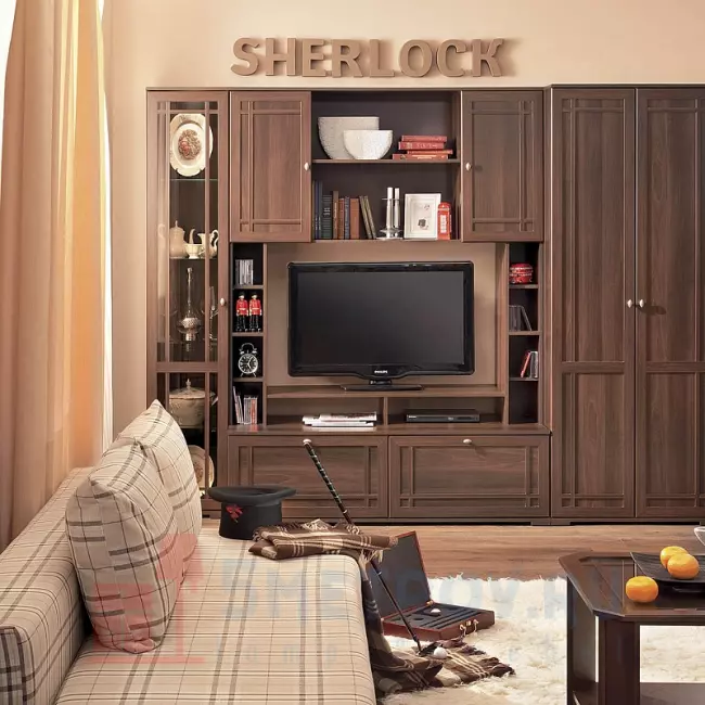 Прямые стенки Глазов Sherlock 1 (гостиная) Шкаф МЦН [Орех Шоколадный] Орех Шоколадный, 2107, 590, 1520