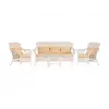 10165 Комплект для отдыха "ANDREA" (диван + 2 кресла + журн. столик со стеклом + подушки), TCH White (белый), Ткань рубчик, кремовый